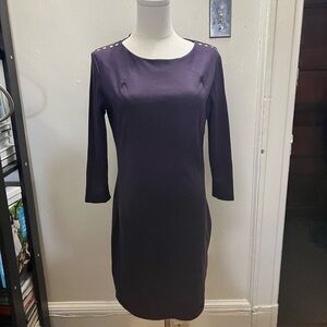 Oodji Long Sleeve Dress in Deep Purple with Gold Details on Shoulder Size L
